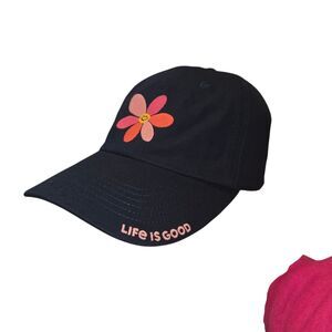 Life Is Good Navy Blue Embroidered Daisy Smiley Hat Youth Size M/L